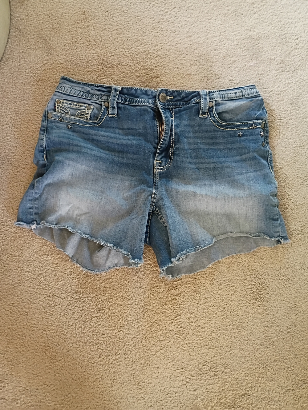Vigoss Faded Blue Distressed Denim Shorts with Frayed Hem